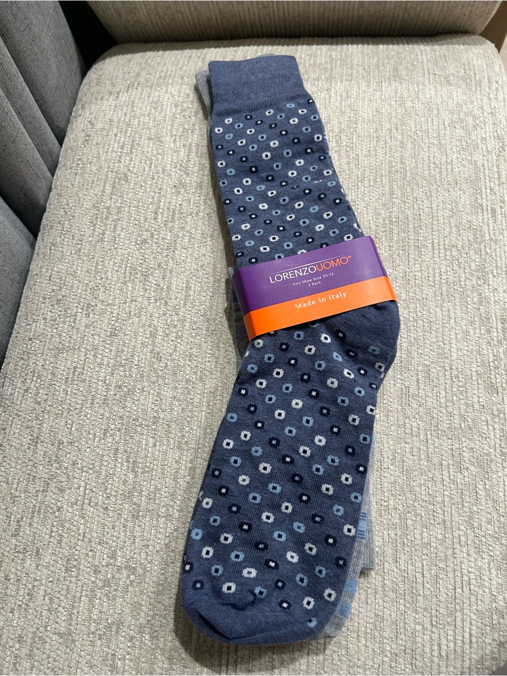 Lorenzo Uomo Navy Blue / grey Dress Socks 2 : pair only /new 7 1/2 -12 - Picture 7 of 8